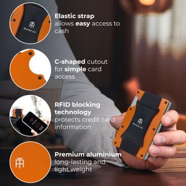 RHINO CO. Minimalist Metal Wallet RFID-Blocking Credit Card Holder with Cash Strap- Slim, Secure, Small and Stylish (Burnt Orange)