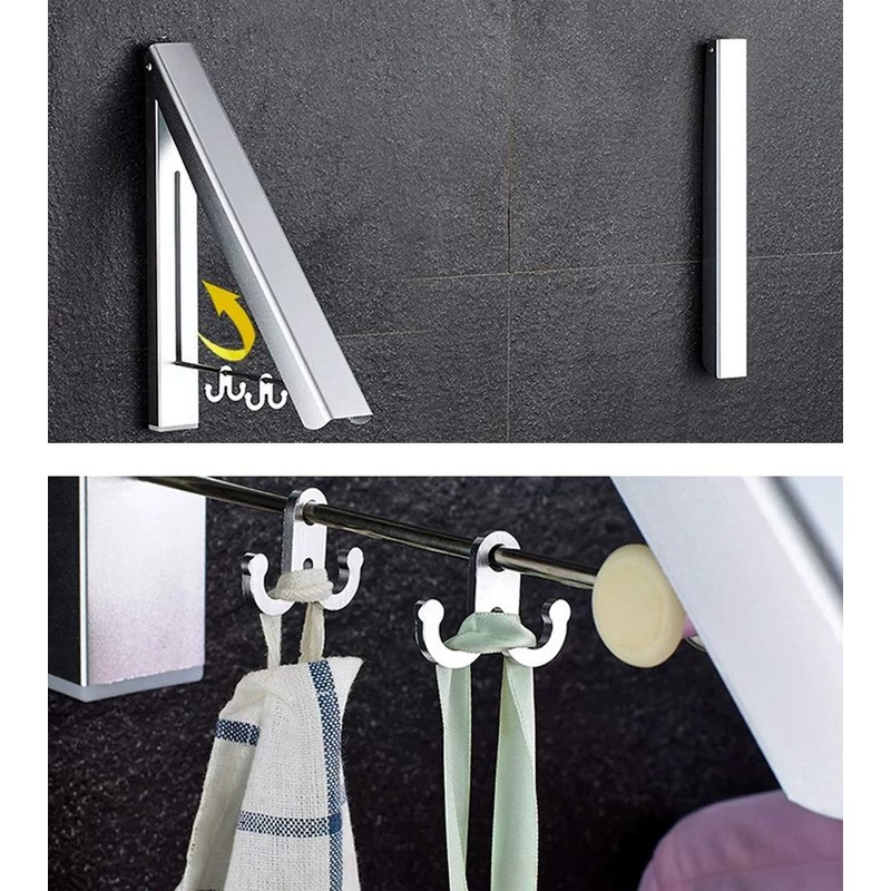 MissMin 2 Pack Retractable Clothes Rack - Wall Mounted Folding