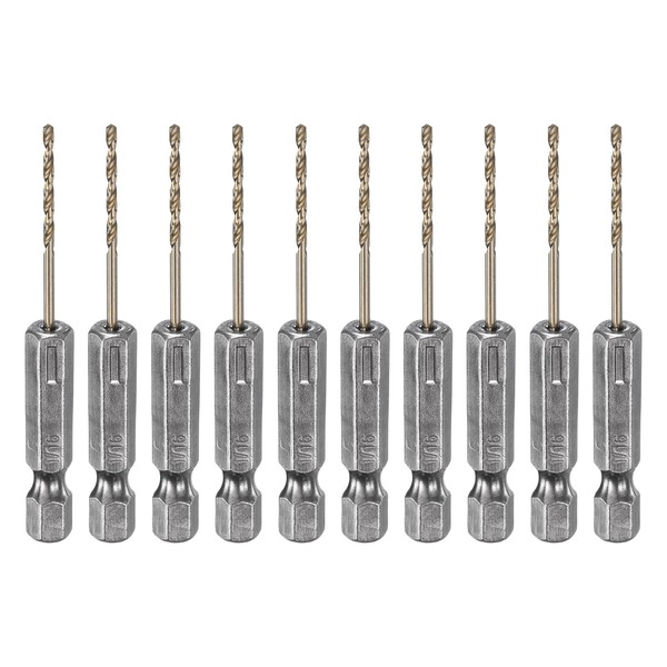 HARFINGTON 10pcs 1/4" Hex Shank Drill Bit 1/16" Gold Oxide