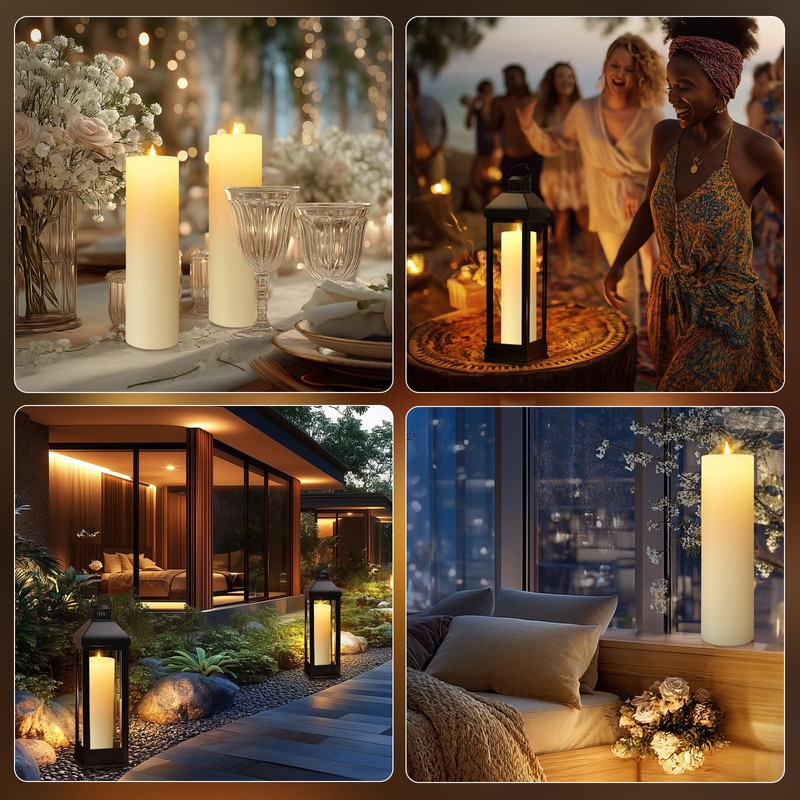 14" x 4" Large Outdoor Candles, Waterproof Flickering LED Flameless