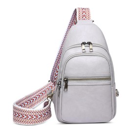 FOLOVEYA Chest Bag Women's Fashion Waterproof Shoulder Bag Wide Strap Adjustable Crossbody Bag for Travel Work Shopping PU Leather, Grey A, Chest pocket