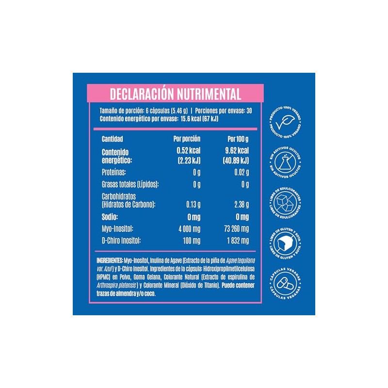 Birdman Myo Chiro Inositol 4100 Proporción Aditivos Cápsula Vegana Porciones