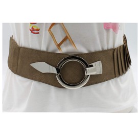 Gloop Women's Waist Belt Elastic Belt 6 cm Wide Waist Belt Silver Ring, Braun 18905a11