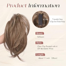 SOFEIYAN Extensión de cola de caballo corta con pinza, alambres flexibles, moño de pelo, pieza de cabello falso esponjoso, extensiones de cola de caba