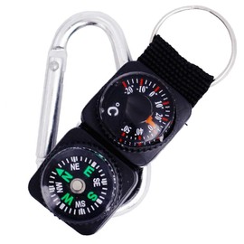 Compass Thermometer Key Holder, Small, Multi-functional, Carabiner Included, Compact, Portable, Outdoor, Survival, Climbing, Disaster Preparedness (4.9 x 1.2 x 0.6 inches (125 x 31 x 14 mm)