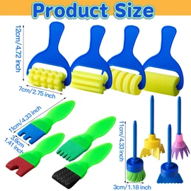 YGDZ Kids Paint Brushes, 12 Pack Washable Painting Brushes for Toddlers Kids Early Learning Toys Foam Roller Sponge Arts Crafts Gift
