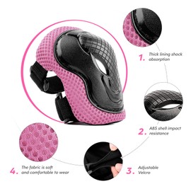 ValueTalks Kids/Youth Knee and Elbow Pads Set,Knee Pads for Kids Adjustable Protective Gear Set for Roller Skates Skateboard Scooter Inline Skating Cycling Bike Riding (Pink, M)
