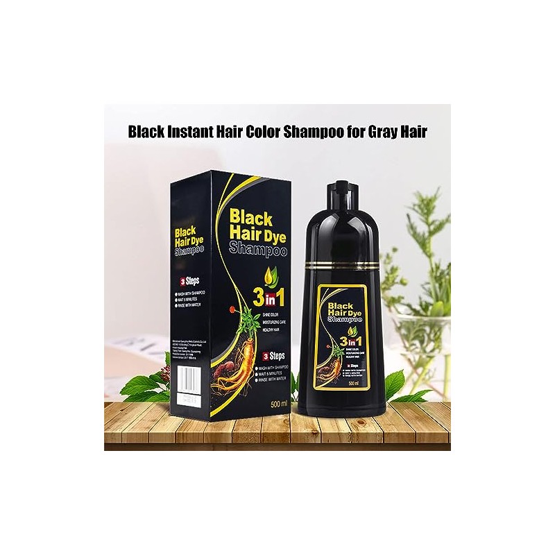Black Instant Hair Color Shampoo for Gray Hair, 3 In
