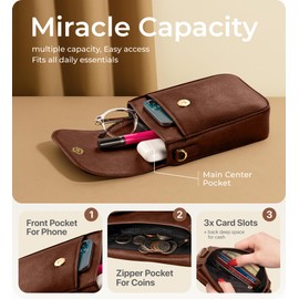 Crossbody Bag with Phone Pocket, Deep Compartment, 4 Card Slots & Coin Pocket" (Vintage Coffee - Solid)