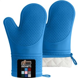 GORILLA GRIP BPA-Free Soft Silicone Oven Mitts, Heat Resistant and Waterproof Cooking Gloves, Thick Cotton Lining, Flexible Gripping for Baking Grilling, Kitchen Potholders Set of 2, 12.5x8.3, Aqua