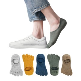Yazon Men's 5 Toe Socks, Summer Ankle Socks, Cotton Mesh, Five Toe Socks, For Summer, Foot Cover, No Slip Off, Thin Breathable, Men's Sports, Shallow Cover Socks, 5 Pair Set, 9.4 - 10.6 inches (24 -