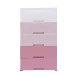 YIPONYT Plastic Drawers Storage Cart Mobile Cabinet with Casters, Tall Dressers Gradient Pink Stackable Vertical Storage, Large Containers Organizer Unit