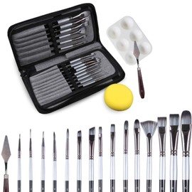 Kit de Cepillo de Pintura acrílica Set de 19 Piezas, Viene con Bolsas de Almacenamiento, Palas pequeñas, paletas y esponjas,para Artistas, Estudiantes, Principiantes