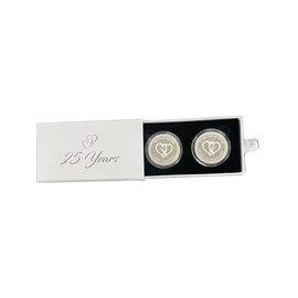 25 Year Anniversary Commemorative Coins – Silver-Plated Traditional 25th Set of 2 Coins in Gift Box – 25 Years of Marriage Keepsake for Husband, Wife, or Couple