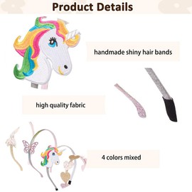 NUOSYI 4PCS Glitter Butterfly Kids Headbands Sparkly Sequin Bows Unicorn Heart Head Bands For Toddler Girls Teens Women Cute Hair Accessories