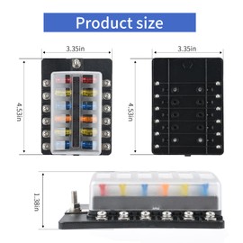 12 Way 12V Fuse Box Blade, 12V Fuse Box with LED Indicator Moisture & Dust Cover - 12 Circuit Fuse Box Bracket for 12V/24V AutoTruck Marine RV Vehicle