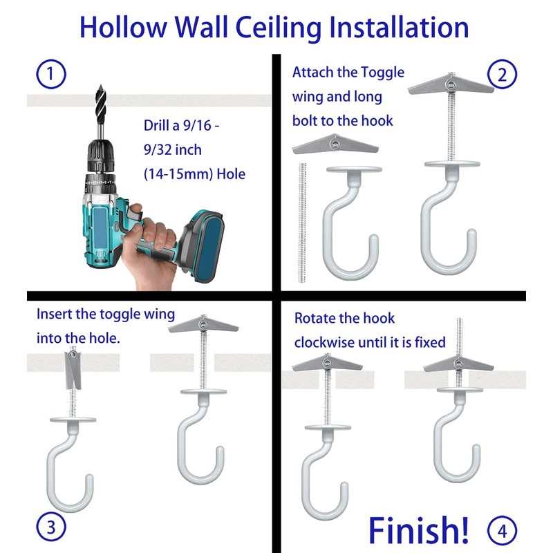 Evsteluo 2 Sets Large Swag Ceiling Hooks Heavy Duty Swag