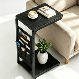 Wood Pedestal TV Trays for Eating on Couch Tables that Slide Under ET-P-BK1