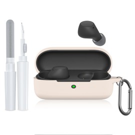 POZCIS for Sony WF-C510 Case Cover, Soft Silicone Protective Earbuds Cover, Only Compatible for Sony WF-C510 with Carabiner & Cleaner Kit Accessories Set(Off-White)