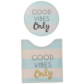 DRAEGER PARIS 1886 Good vibes only - Specchio rotondo da taschino portare ovunque, ideale come regalo di compleanno, per tutte occasioni, dimensioni: 8,5 cm x