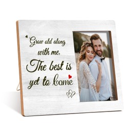 Qiwog Engagement Photo Frame - Grow Old Along With Me The Best Is Yet To Come Wooden Tabletop Picture Frame - Wedding Gifts For Him Her Engaged Couples - Love Memorial Gift Photo Frame -53
