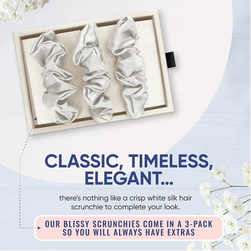 Blissy Silk Scrunchie (White Skinny)