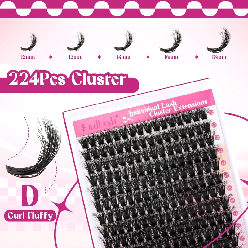 FADLASH Lash Clusters 100D Fluffy Eyelash Clusters 12-18mm Individual Lashes