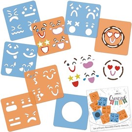 NAKLEO Painting Stencils for Kids, 8 Pcs Set 15x15cm Emotes, Children Creative Drawing Templates Plastic and Reusable, DIY Decoration Arts and Crafts, Paper Wall Wood Fabric