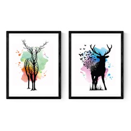 Nacnic Set of two deer Nordic style sheets for framing. Composed of two sheets of Deer Style Watercolour, A3 size. 250 g paper and inks
