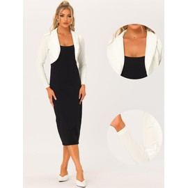Allegra K Elegant Velvet Shrug for Women's Open Front Long Sleeve Bolero Crop Cardigan White XL