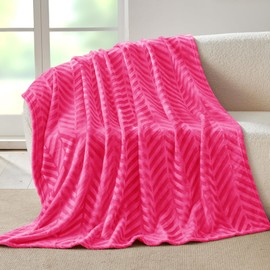 Whale Flotilla Flannel Fleece Throw Blanket for Couch, Soft Fluffy Velvet Sofa Blanket with Decorative Chevron Pattern for All Season, Warm and Lightweight, 50x60 Inch, Hot Pink