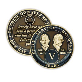 5 Year Sobriety Coin | Founders Triplate AA Chip | Celebrate Recovery Anniversary Token | Alcoholics Anonymous Gift (Black)