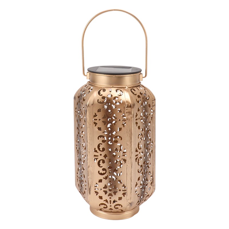LED Solar Lantern Waterproof Hanging Metal Lamps Small Hexagonal Lantern