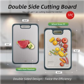 Titanium Cutting Board Double Sided - Pure Titanium & Wheat Straw PP, Non-Slip Chopping Board for Kitchen with Juice Groove, Garlic Grater, Dishwasher Safe, (15.2" x 10.5")