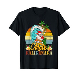 Mele-Kalikimaka Retro Christmas Santa Shaka Hawaii T-Shirt
