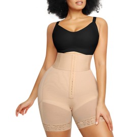 SHAPELLX Body Shaper Tummy Control Butt Lifter High Waisted Body Shaper Shorts Shapewear for Women Tummy Control Slip Faja(Beige, Large)