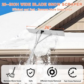 Snow Roof Rake, 4.8-20Ft Extendable with 26'' Wide Blade and Wheels, Aluminum Telescoping Snow Removal Tool with 5-Section Tube and Anti-Slip Handle, for House Roof, Clearing Trucks, Leaves, Debris