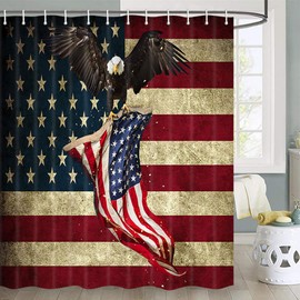 4th of July Shower Curtain, American Flag Shower Curtain Bald Eagle Shower Curtain Independence Day Shower Curtain, American Flag Stars USA Flag Patriotic Shower Curtains 72X72 Inches with Hooks