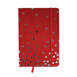 Emartbuy Polka Dots Hardbound Diary Notebook Notepad Writing Journal Ruled A5 80 pages With Elastic Band - Red Silver