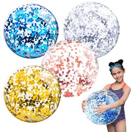 2pcs 16" Glitter Beach Balls,Inflatable Coloured Confetti Beach Ball for Kids Adult Swimming Pool Toys Pool Balls,Blow Up Ball Water Recreation Balls Beachball for Pool Party Games Summer Beach Toy