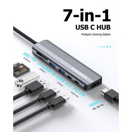 Glomtheia USB C Hub Multiport Adapter for Laptop MacBook Air/Pro, Multiple Ports Dongle Dock with 4K HDMI, 100W PD, 2xUSB-A 3.0, USB-C Data Port, SD/TF Card Reader