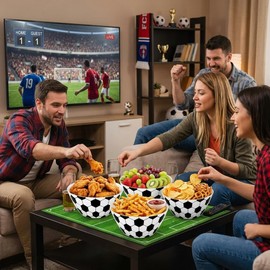 EVELOMO 4 Pack Large Soccer Ball Snack Bowls - 10 x 4.3 In Reusable Melamine Soccer Serving Bowl for Party, Game Day, Birthday, Tailgating & Sports Events (Soccer)