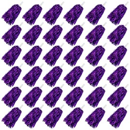 36PCS Cheerleading Pom Poms Metallic Foil Plastic Pom Poms with Baton Handle for Game Sports Squads Dancing Party Football Basketball Club Spirit Sports Stage Performance Celebration (Purple)