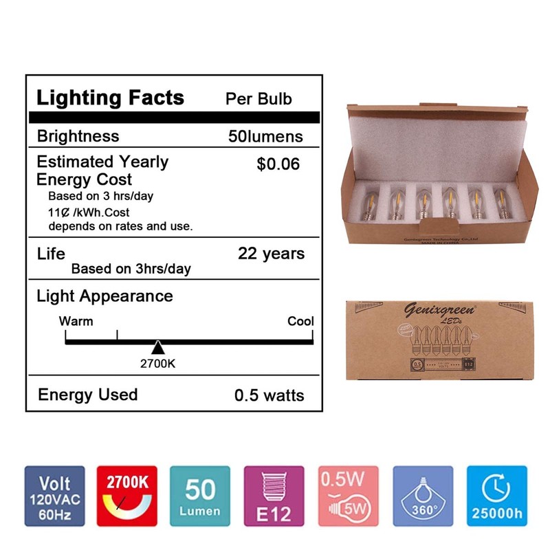 C7 LED Bulbs,0.5 Watts LED Filament Night Light Bulb Edison