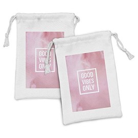Lunarable Wording Fabric Pouch Set of 2, Modern Pop Culture Words on Pastel Backdrop Vibes Only, Small Drawstring Bag for Toiletries Masks and Favors, 9" x 6", Pale Pink and White