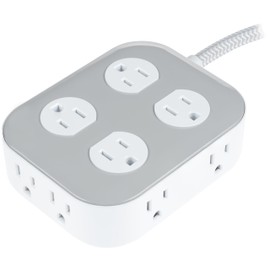GE UltraPro 10-Outlet Surge Protector, 2100 Joules, 4ft Braided Extension Cord, Flat Plug, Power Strip with Wide-Spaced Outlets, Gray/White, 84860
