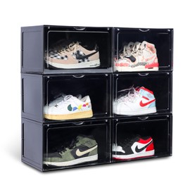 OMOPIN 8 Pack XL Shoe Storage Box,Drop Side Shoe Boxes Clear Plastic Stackable,Sneaker Display Case with Magnetic Door Fit up to US 13（13.4”x 10.6”x 8.3”(8 Pack Clear)