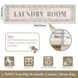 20"x60" Non-Slip Laundry Room Rug: Stain and Water Resistant Washable Laundry Mat - Durable Light-Weight Runner Farmhouse Home Decor - Soft Low-Pile Carpet for Laundry Bathroom Washroom 20"x60" Beige