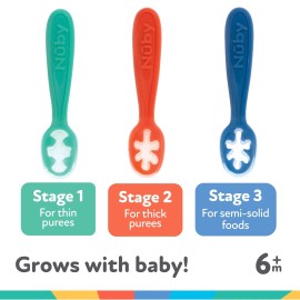 Nuby Baby's First Spoons Multicolor Set Easy Grip 6 Months Self Feeding