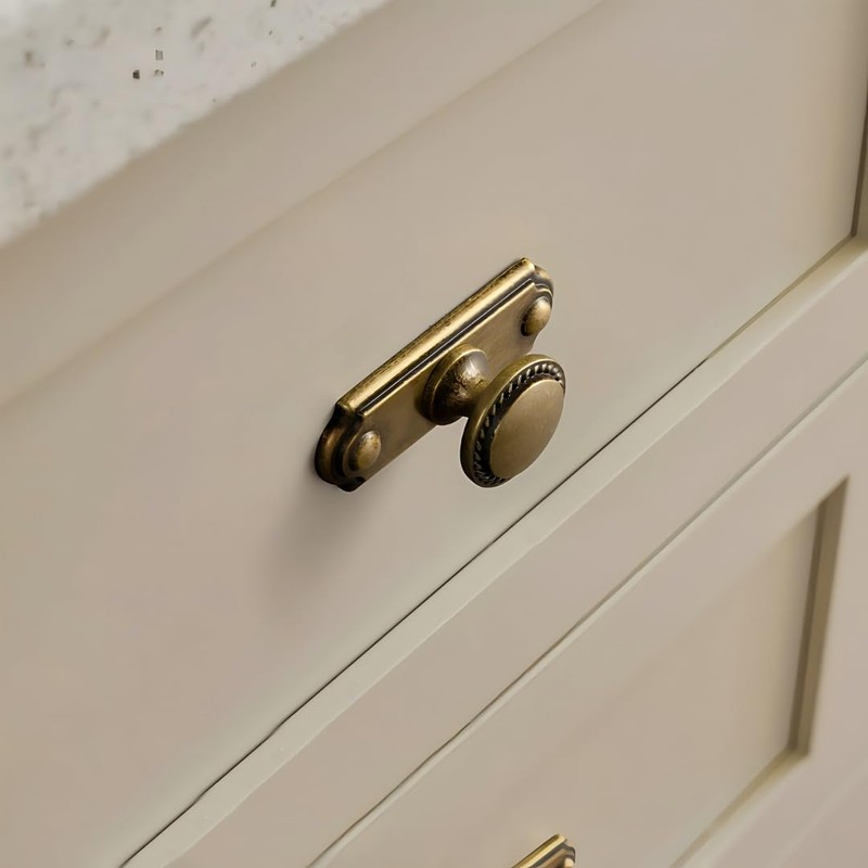 Yanxia Antique Brass Cabinet Knobs with Industrial Backplates Vintage Drawer